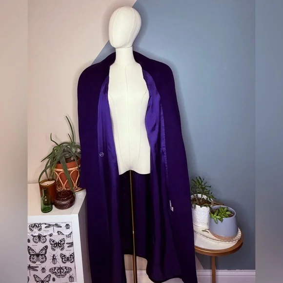 Vintage Carol Horn 100% Wool Long Coat Purple Shawl Collar Double Breasted USA 8 - Picture 3 of 13